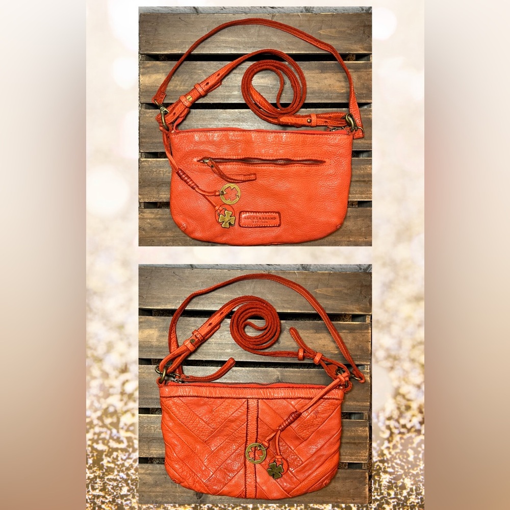 Lucky Brand coral/deep orange leather crossbody bag purse